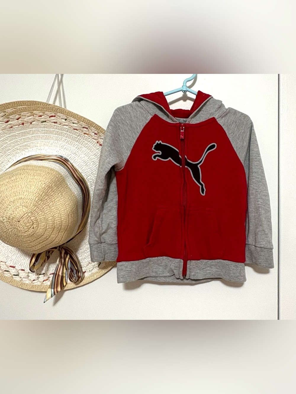 Puma Red & Gray Kids Zip Hoodie with Puma Logo